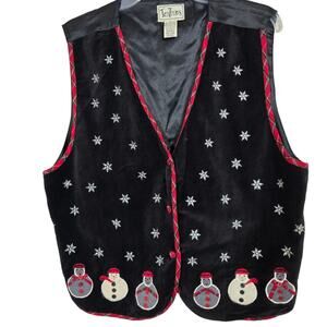 Tantrums Women's Black Snowflakes Snowmen Red Plaid Vintage Vest Granny Core L